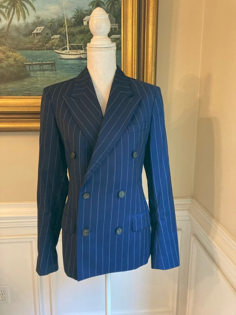 POLO RALPH LAUREN Suit Virgin Wool Navy Blue Pinstripe